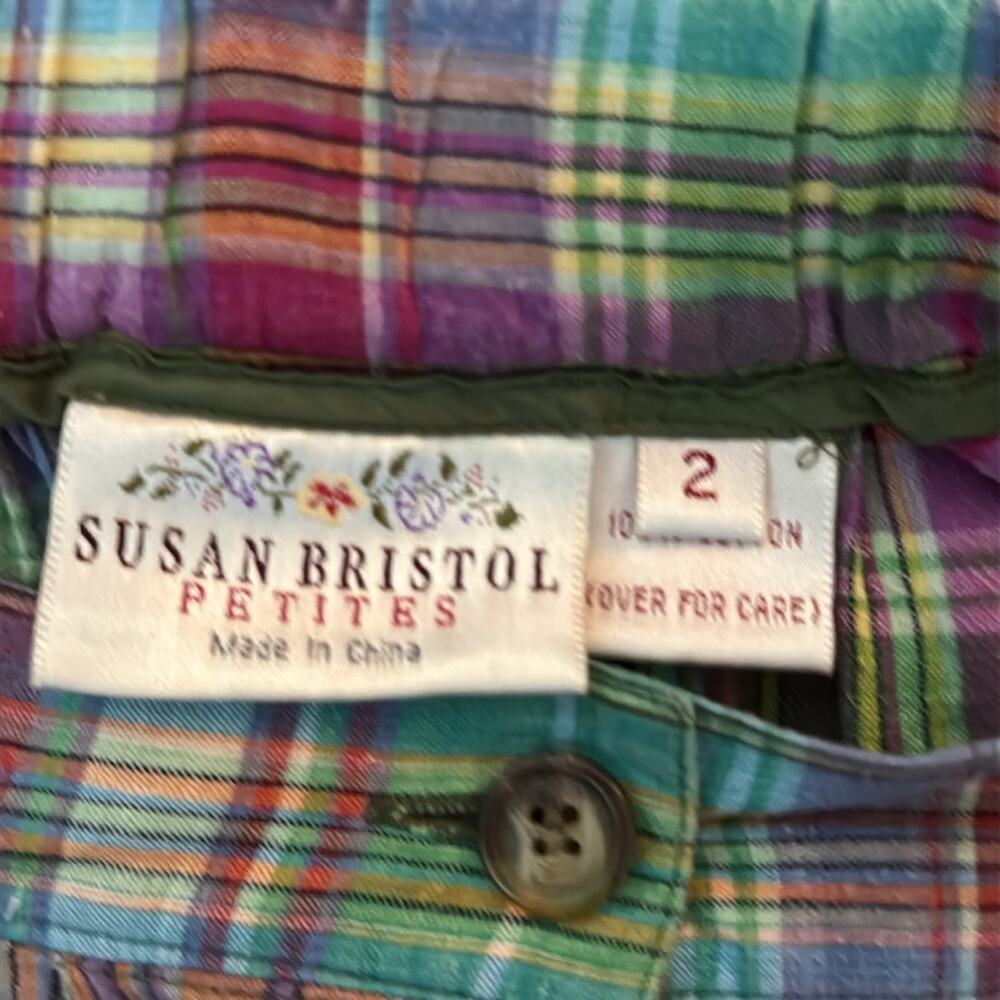 Vintage 80s/90s Susan Bristol Petites Preppy Madras Plaid Button Down Skirt - Picture 3 of 4